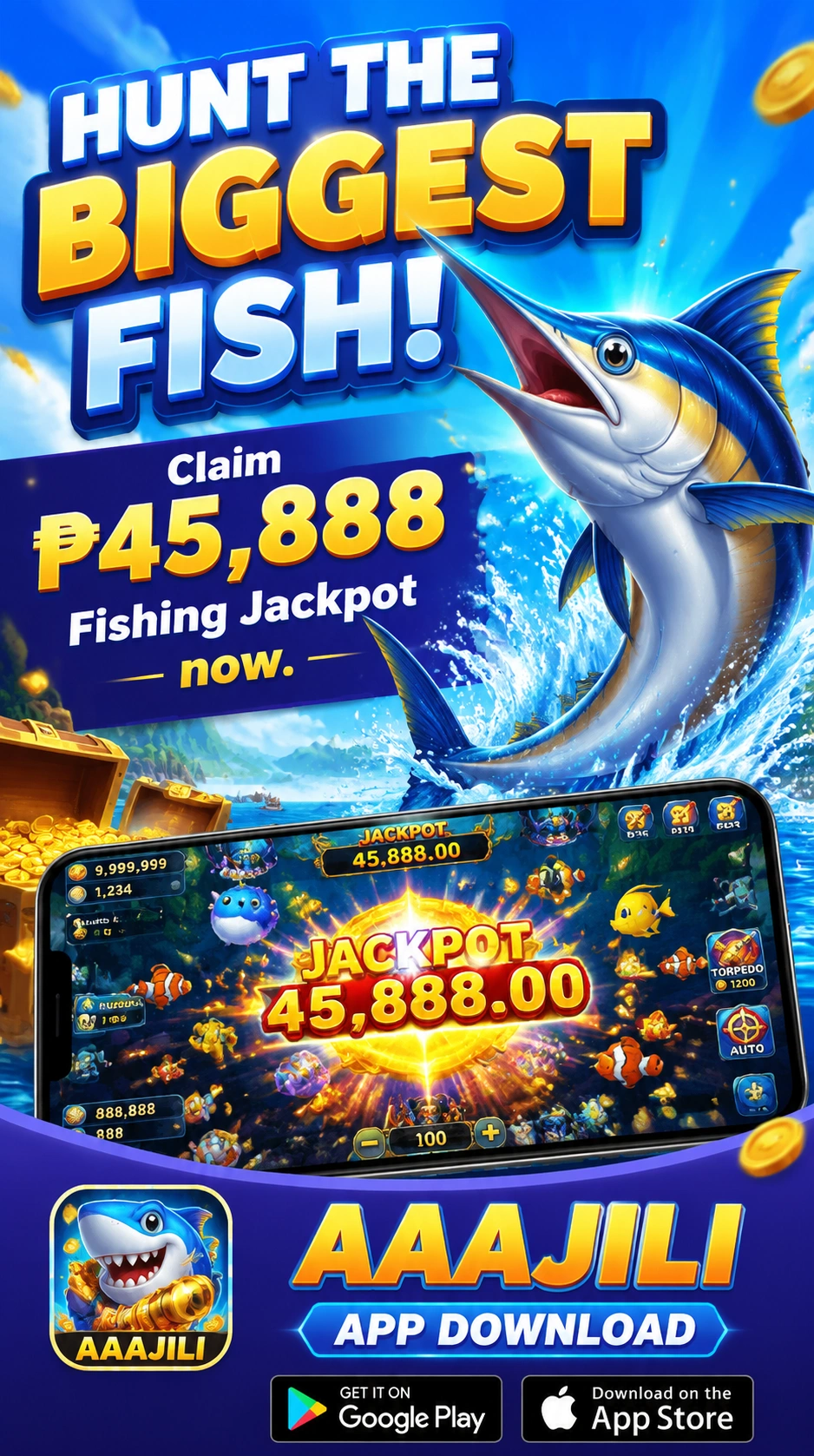 Mobile fishing games interface with colorful fish targets and cannon controls